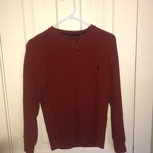 Red polo long sleeve waffle shirt